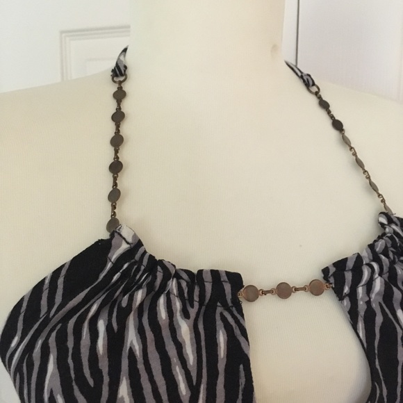 Express Zebra Print Halter Gold Chain Strap Top - Picture 6 of 8